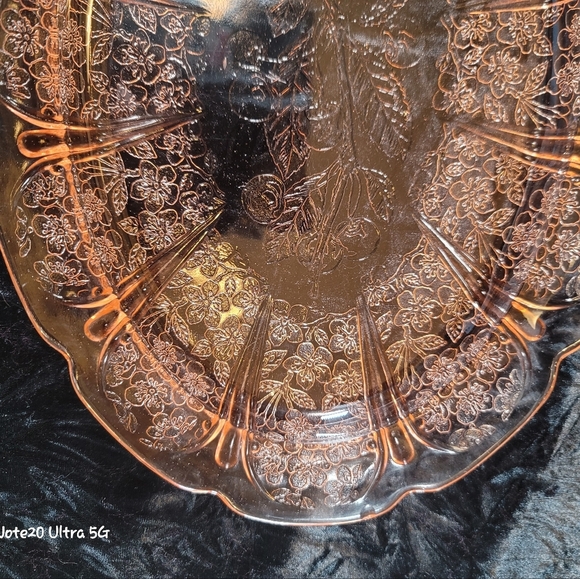 0779. Vintage Jeanette Glass Platter ~ Pink Cherry Blossom ~ Depression Glass ~ - Picture 6 of 11
